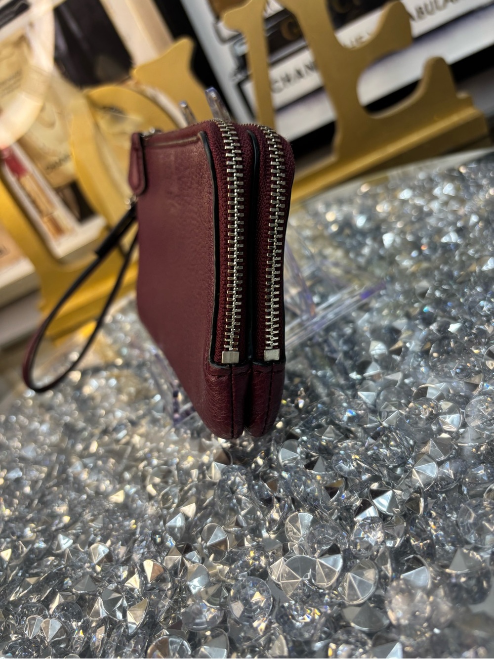 Coach Leather Wristlet Pouch - Burgundy - Picture 5 of 9